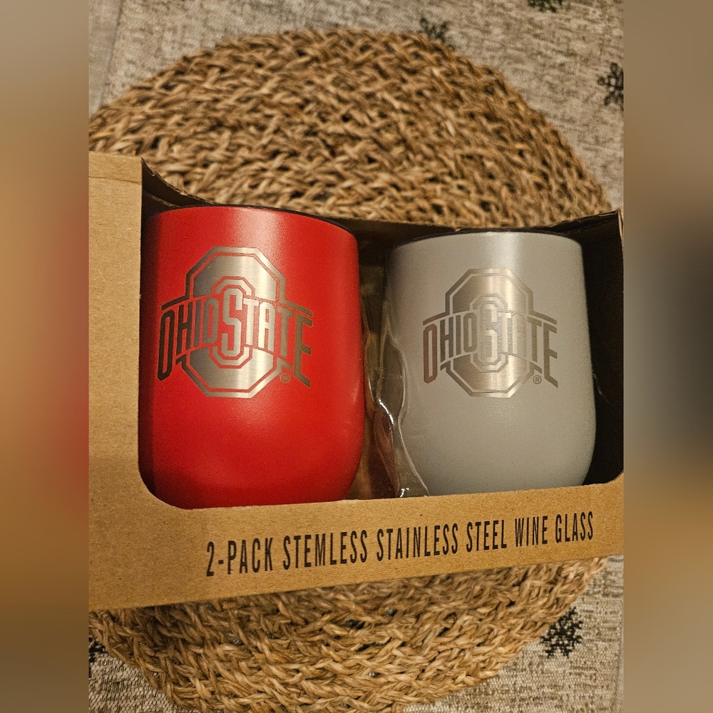 Ohio State 2 pack stemless stainless steel wine glass